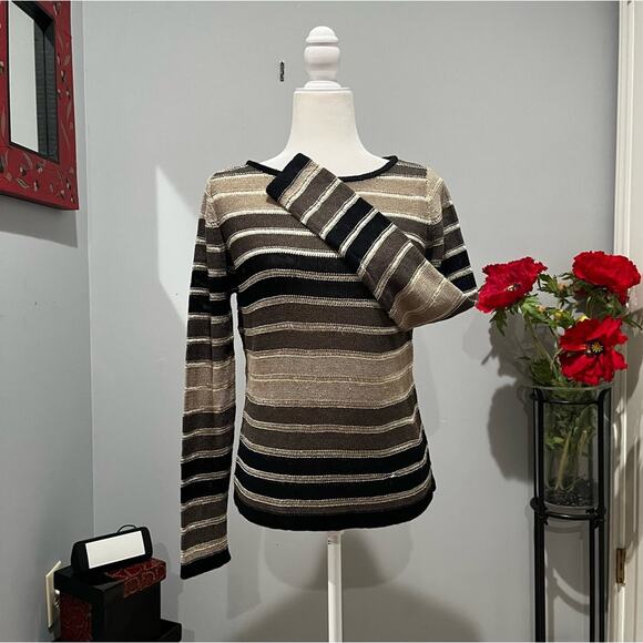 NEW Banana Republic Linen Striped Neutral Colorblock Open Weave Sweater S NWOT - Picture 4 of 16